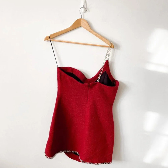 Zara Chain Trim  Asymmetric Mini Dress Red Tweed Blogger Fave Size Large NWT - Picture 15 of 16